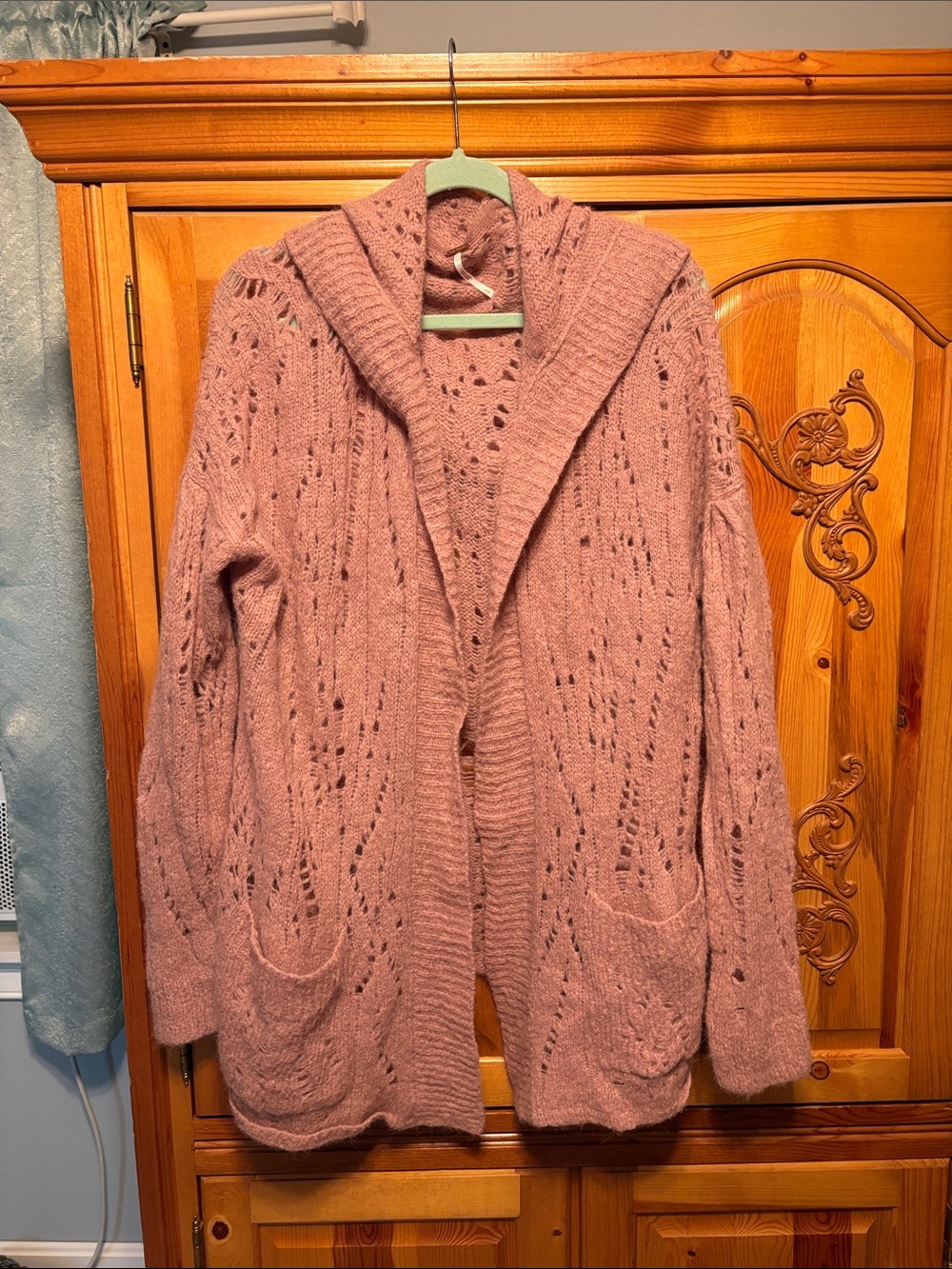 Free People Dusty Rose Alpaca Wool Open-Front Knit Cardigan